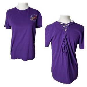 Victoria's Secret‎ PINK Tee Lace Up Back Size XS Purple Retro Shirt Short Sleeve